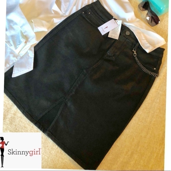 BLACK Denim Skirt SKINNY GIRL w Stretch  Everyday Modern Cotton Party Time - Picture 1 of 8